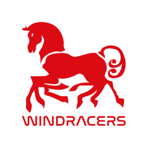 windracers logo (red text and symbol on white plain background)